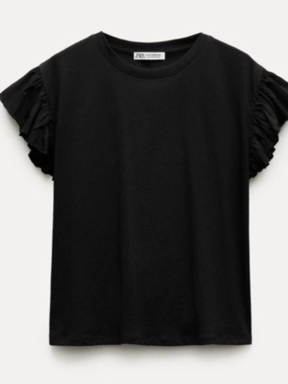 ZARA Black Ruffled Cotton Top SMALL
